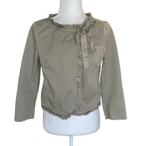 J. Crew Vintage Khaki Ruffle Silk Bow Tie Cropped Blazer - 4